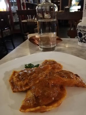 Chickpeas tortelli with dried tomato and capers pesto at Brancaleò in Pescara