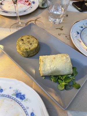 Flan di asparagi e crêpe ai funghi  at Brancaleò in Pescara