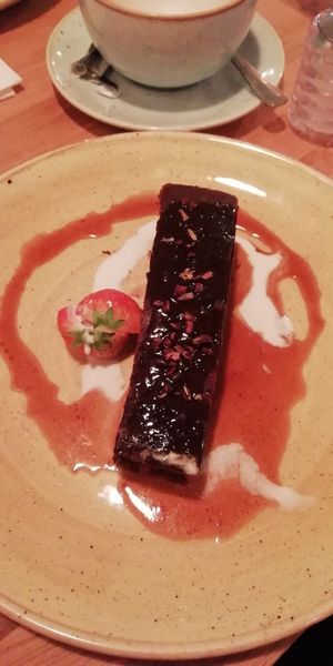 Chocolate brownie at Harp & Crown in Corsham