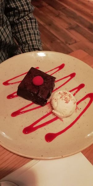 Chocolate brownie at Harp & Crown in Corsham