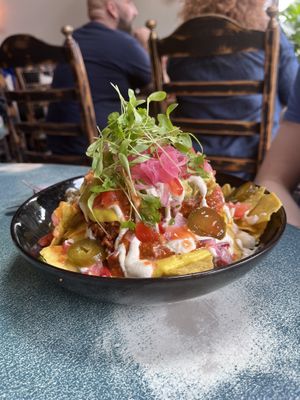 This nachos were to die for. Non-vegan son said best he’d ever had   at Harp & Crown in Corsham