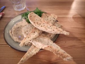 Garlic & bean pate with sourdough bread at Harp & Crown in Corsham