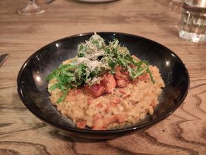Roasted butternut squash risotto with crispy sage & 'parmesan' at Harp & Crown in Corsham
