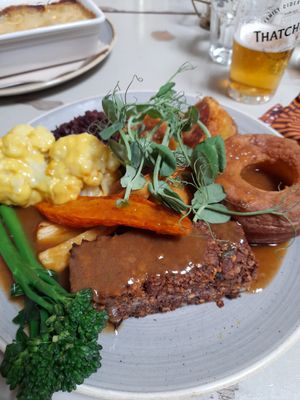 Sundays nut roast with yorkshire pudding,vegetables,cauli cheese and gravy at Harp & Crown in Corsham
