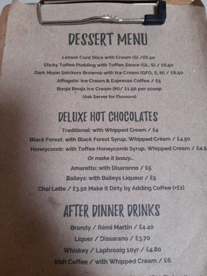 Dessert menue at Harp & Crown in Corsham