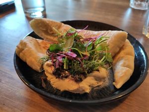 Hummus with Black Olive Tapenade & Pitta Bread at Harp & Crown in Corsham