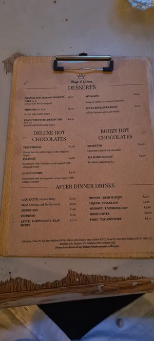 Dessert menu (13/4/24) at Harp & Crown in Corsham