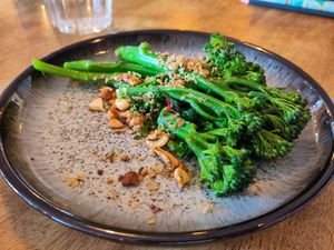 Tenderstem broccoli (partially eaten because I wasn't quick enough getting a photo!) at Harp & Crown in Corsham