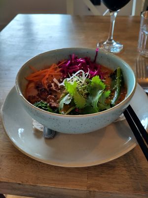 Thai Noodle Soup (delicious and very messy to eat!) at Harp & Crown in Corsham