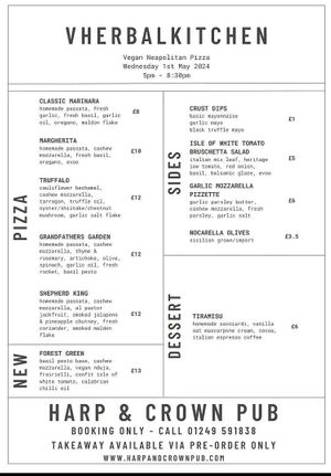 Pizza night! Kitchen take-over by Vherbal, 01/05/24 at Harp & Crown in Corsham