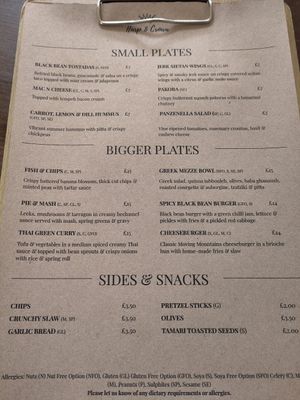 Menu July 2024 at Harp & Crown in Corsham
