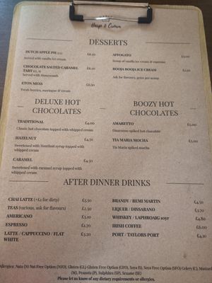 Dessert menu July 2024 at Harp & Crown in Corsham