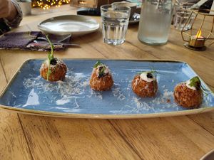 Guest kitchen Nourish: butternut squash aracini...to die for! at Harp & Crown in Corsham