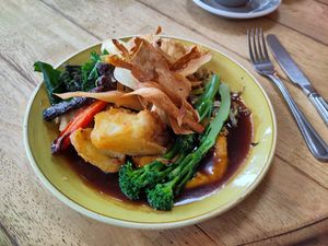 Guest kitchen Nourish: Sunday nut roast wellington with roast vegetables and crisped parsnip shavings at Harp & Crown in Corsham