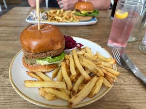 Ceasar chicken style burger with rose lemonade at Harp & Crown in Corsham