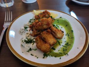 Artichoke scampi (starter on Nourish Sunday lunch menu) at Harp & Crown in Corsham