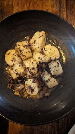Potato gnocchi w/miso mushrooms + shitake cream $27.00  at The Sunshine Inn in Redfern
