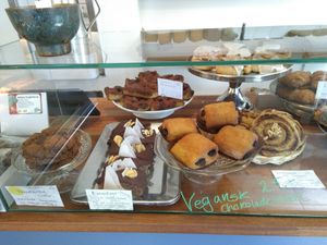 Some of their vegan cakes at H U G Bageri in Copenhagen