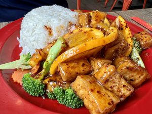 Orange tofu - on special  at Sweet Basil in Franklin