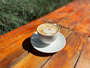 Homemade almond milk latte at Veranda in Hoi An