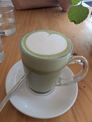 Matcha latte with oat milk at Wildsprout in Western Cape