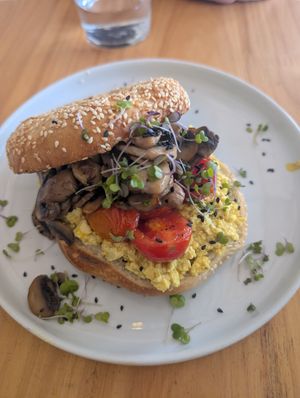Vegan breaki bagel at Wildsprout in Western Cape