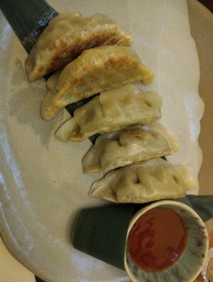 Dumplings stuffed with edemame at Temakinho in Bologna