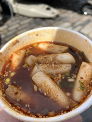Tteok bokki (rice cakes)   at Kim Chi Korean Cafe in Hitchin
