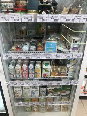 Vegan sausages, cheese, tofu and milk at BezKaloriy - Partizanskaya in Irkutsk