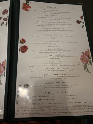 Menu  at Utopia  in Bangor