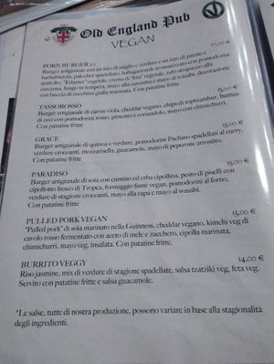 So many options! All these burgers+ a sandwich + vegan nuggets and other appetizers. Not cheap but fresh and original ingredients at Old England Pub in Padua
