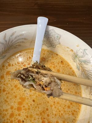 Gyoza’s insides   at Wabi-Sabi Noodle House in Makati