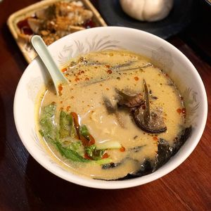 Soy milk based ramen. So yummy!!! at Wabi-Sabi Noodle House in Makati