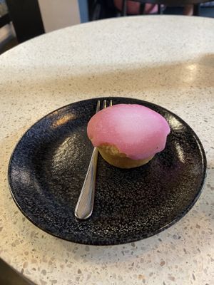 Pink cake: tasted allright, but was a bit dry and the topping was brittle. at Anne&Max - Domkwartier in Utrecht