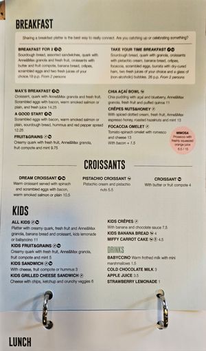Partial menu at Anne&Max - Domkwartier in Utrecht