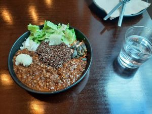 Lentil stew with quinoa and rice + salad (soo good) at Das Suess'Kind Veganery in Vienna