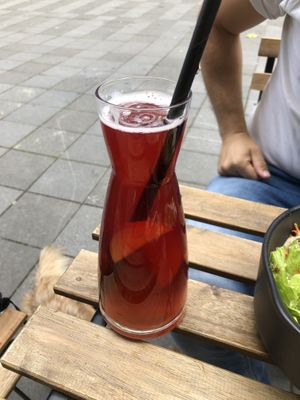 Homemade peach ice tea    at Das Suess'Kind Veganery in Vienna