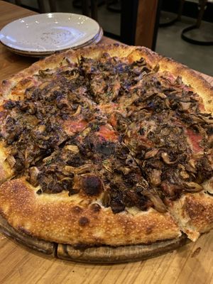 Vegan mushroom pizza with Miyoko cheese   at Floodwater - temporarily closed in Mill Valley