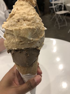 Dulce leche with coconut on top. Nutella at the bottom.   at Ainara Helados in Buenos Aires