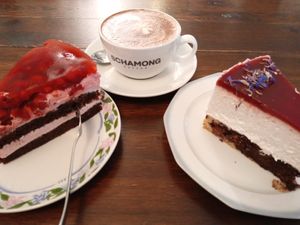 raspberry cake and Rotkehlchen cake at Café Rotkehlchen - Kalk in Cologne