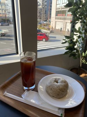 iced americano and earl grey bagel  at Kamogawa Bakery - Kamigyo in Kyoto