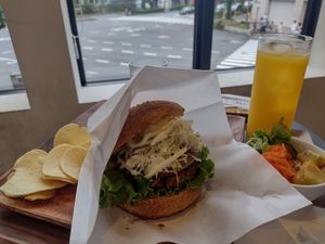 Burger set at Kamogawa Bakery - Kamigyo in Kyoto