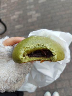 Matcha Anko Mochi at Kamogawa Bakery - Kamigyo in Kyoto