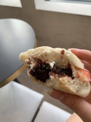 the filling of the strawberry one!  at Kamogawa Bakery - Kamigyo in Kyoto