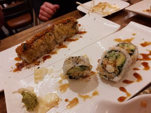 Tenon Special Roll and last bits of Super Crunchy Roll at Tenon Vegan Sushi in Toronto