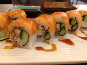 Red dragon roll at Tenon Vegan Sushi in Toronto