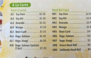 A la carte at Tenon Vegan Sushi in Toronto