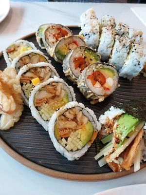 Montreal roll, king mushroom roll, Tenon hand roll... at Tenon Vegan Sushi in Toronto