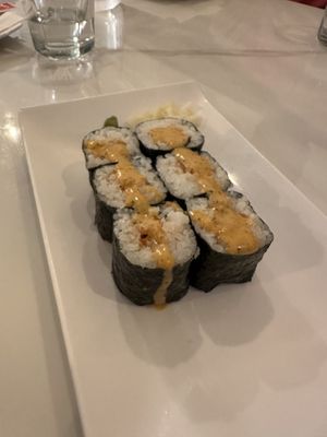 Spicy veg salmon roll  at Tenon Vegan Sushi in Toronto
