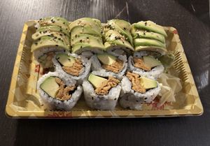 Green dragon rolls and sweet potato tofu rolls.  at Tenon Vegan Sushi in Toronto